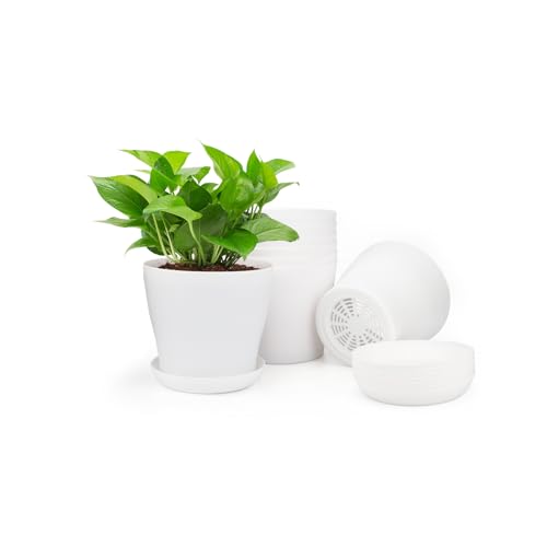 KINGLAKE 16Stk 10CM pflanztöpfe pflanzentöpfe anzucht blumentopf Plastik klein mit Paletten anzuchttöpfe Kunststoff töpfe Pflanzen runden für Samen saftige Blumen für Home Büro Dekoration, Weiß von KINGLAKE