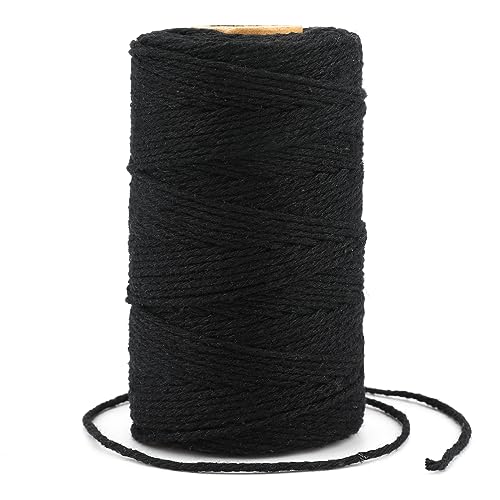 KINGLAKE 2mm Kordel Schwarz,100M Baumwollschnur,Makramee Garn,Baumwollgarn Dünn,String Für Backen,Kochen in der Küche,DIY Basteln,Weihnachtsgeschen Kverpackung,Deko von KINGLAKE