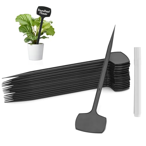 KINGLAKE 50Stück Groß Pflanzenschilder Pflanzenstecker Zum Beschriften Wetterfest 28.5x6.5cm Gartenschilder Kunststoff Stecketiketten T-Typ Wiederverwendbar Für Draussen Gärten-Schwarz von KINGLAKE