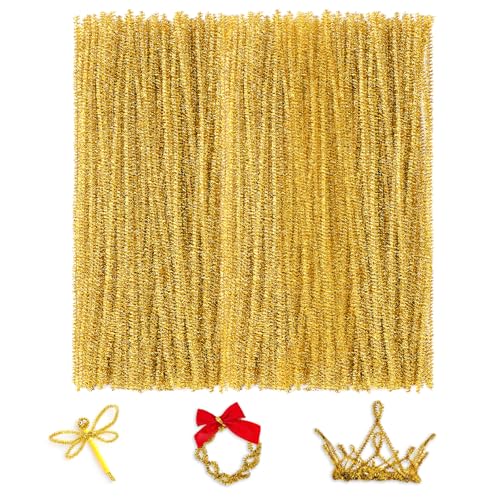 KINGLAKE Pfeifenputzer 200 Stück, Pfeiffenputzerdraht Glänzend Gold, 30CM Pfeiffenputzerdraht Biegbar, Pfeifenreiniger Zum Basteln, Dekorieren, Weihnachten von KINGLAKE