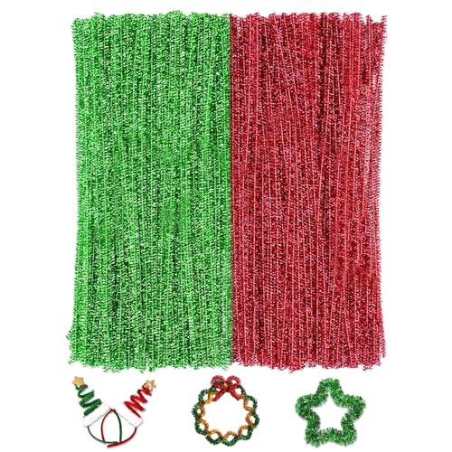 KINGLAKE Pfeifenputzer 200 Stück, Pfeiffenputzerdraht Rot+Grün, 30CM Pfeiffenputzerdraht Biegbar, Pfeifenreiniger Zum Basteln, Dekorieren, Weihnachten von KINGLAKE