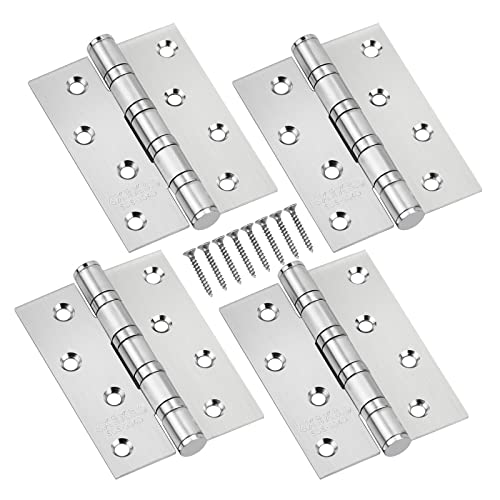 4 Stück Scharnier Edelstahl 100mm, Türscharnier mit Schrauben für Massive Türen Innen Außen - Silber von KINGOZOYI