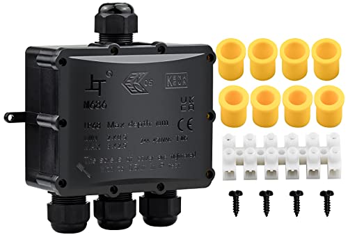 Abzweigdose Wasserdicht IP68, Verteilerdose Wasserdicht 4 Wege PC für Ø4mm-14mm Kabeldurchmesser M25 Kabelverschraubung - Schwarz von KINGOZOYI