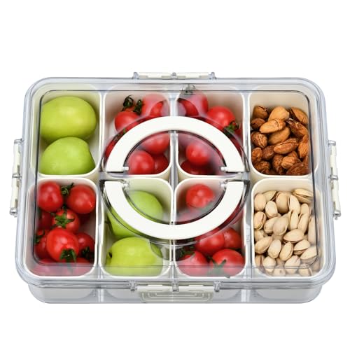 KINGOZOYI Snackbox mit Fächern, Snackteller Snackschale 8 Zellen, Kühlschrank Organizer mit Deckel und Griff für Picknicks Familientreffen Couchbar - 28 x 6.7cm von KINGOZOYI