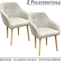 Stühle Esszimmerstühle in 2er, 4er, 6er, 8er Set, Armlehnstuhl Polsterstuhl Stoff Sessel mit Armlehne Echtholz Stuhl Sessel Stuhlbeine in Beige von KINGPOWER