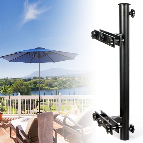 KINGSHANHAI Schirmhalter aus 304 Edelstahl für Deckgeländer, robuste Terrassenschirm-Halterung, einfache Installation, verstellbarer Schirmständer für den Außenbereich (Gitter, schwarz) von KINGSHANHAI