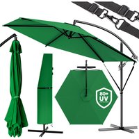 Ampelschirm rostfreies Aluminium Sonnenschirm ø 300 cm & 330 cm uv Schutz 30+ Ständer Kurbel schwenkbar neigbar Garten Balkon Grün 1, 300cm von KINGSLEEVE