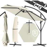 Kingsleeve - Sonnenschirm Sochi UV-Schutz 50+ mit Ständer 330cm Kurbel Alu schwenkbar neigbar Garten Terrasse Balkon 3,3m Ampelschirm uv Groß creme von KINGSLEEVE