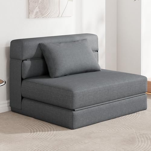 KINGYES 4 in 1 Faltbares Schlafsofa, moderner klappbarer Schlafstuhl mit Rückenkissen, umwandelbarer Stuhlschläfer für Erwachsene, Grau von KINGYES