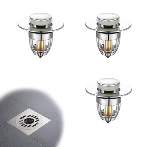 KINHARD Bodenablauffilter, 3 Stück Kupferkern Abflussstopfen Mit Sieb, Universalpresse Abflusssieb, Ablauf Bodenablauf Beckenfilter, für Waschbecken mit Öffnungen 30–40 mm von KINHARD
