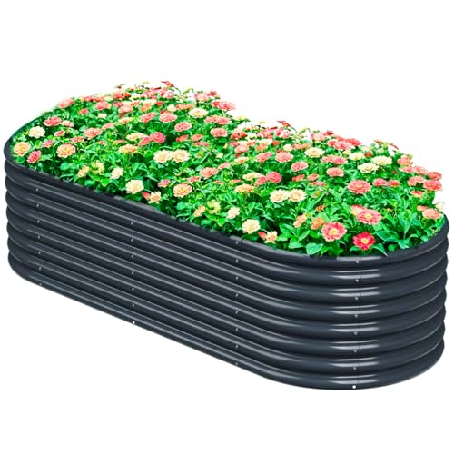 1 Stück Hochbeet Metall 180x90x60 cm Verzinkter Stahl Pflanzkübel Blumenkasten Garten Pflanzkasten Gemüsebeet Gartenbeet Pflanzbeet verzinkte Gartenkisten für den Außenbereich (180*90*60 cm) (Grau) von KINI MOX