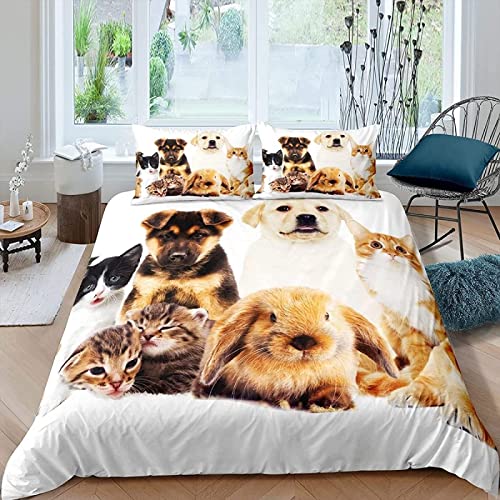 Bettwäsche 135x200 3D Süßer Hase Tierischer Hund Bettwäsche Set Weich Bequem Mikrofaser Bettbezug mit 2 Kissenbezug 80x80 cm 3 Teiliger Bettbezüge Set für Kinder Jungen Mädchen von KINITA