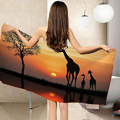 KINITA Afrika Giraffe Strandtuch Groß 80x160, 3D Badetuch Mikrofaser Handtücher, Strandhandtuch Schnell Trocknendes Sandfreies Badehandtuch, Saunatuch, Handtuch, Damen, Herren, Strandtücher von KINITA