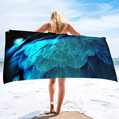 KINITA Blau Feder Strandtuch Groß 100x200, 3D Badetuch Mikrofaser Handtücher, Strandhandtuch Schnell Trocknendes Sandfreies Badehandtuch, Saunatuch, Handtuch, Damen, Herren, Strandtücher von KINITA