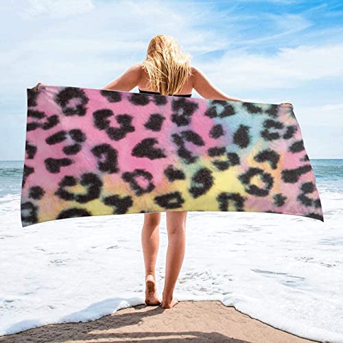KINITA Bunt Strandtuch 80x160 cm, Weich Badetuch Mikrofaser Handtücher, Strandhandtuch 3D Leopardenmuster Schnell Trocknen Strandlaken, Badehandtuch, Saunatuch, Handtuch, Damen, Herren, Towel von KINITA