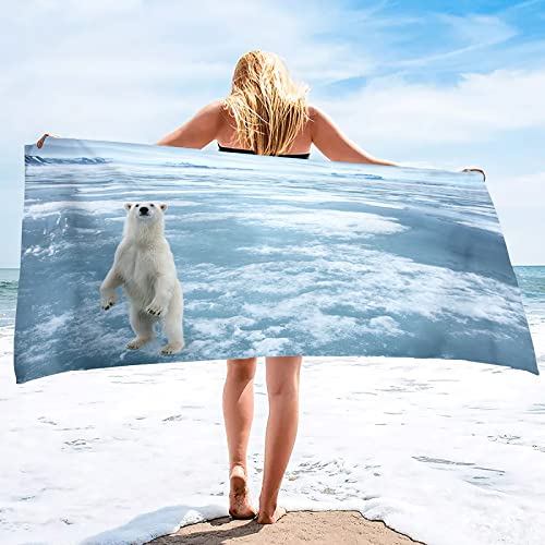 KINITA Eisbär Strandtuch Groß 80x160, 3D Badetuch Mikrofaser Handtücher, Strandhandtuch Schnell Trocknendes Sandfreies Badehandtuch, Saunatuch, Handtuch, Damen, Herren, Strandtücher von KINITA