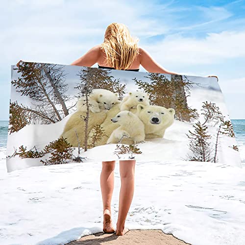 KINITA Eisbär Strandtuch Groß 90x180, 3D Badetuch Mikrofaser Handtücher, Strandhandtuch Schnell Trocknendes Sandfreies Badehandtuch, Saunatuch, Handtuch, Damen, Herren, Strandtücher von KINITA