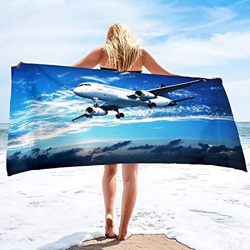 KINITA Flugzeug Strandtuch Groß 100x200, 3D Flugzeug Badetuch Mikrofaser Handtücher, Strandhandtuch Schnell Trocknendes Sandfreies Badehandtuch, Saunatuch, Handtuch, Damen, Herren, Strandtücher von KINITA