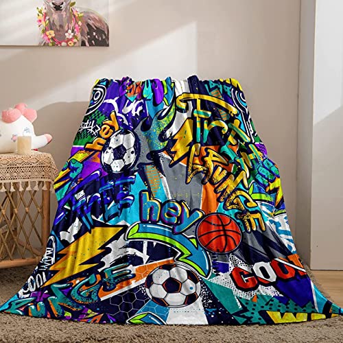 KINITA Hip Hop Kuscheldecke Flauschige 150x200, 3D Graffiti-Fußball Decke, Mikrofaser Sanft Flanell Weich Decke Fleecedecke Sofaüberwurf Tagesdecke kinderdecke für Bett/Sofa von KINITA