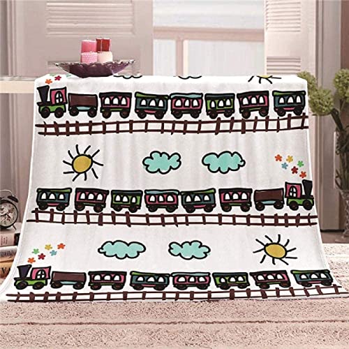 KINITA Kuscheldecke Flauschige 3D Cartoon-Zug Zugmuster Decke 70 x 100 cm Mikrofaser Sanft Flanell Weich Decke Fleecedecke Sofaüberwurf Tagesdecke kinderdecke für Bett/Sofa von KINITA