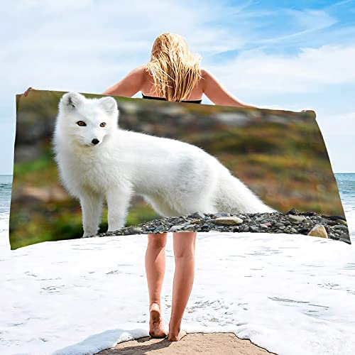 KINITA Polarfuchs Strandtuch Groß 70x140, 3D Badetuch Mikrofaser Handtücher, Strandhandtuch Schnell Trocknendes Sandfreies Badehandtuch, Saunatuch, Handtuch, Damen, Herren, Strandtücher von KINITA