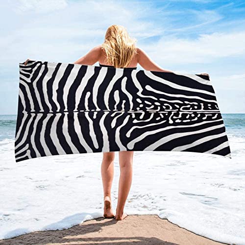 KINITA Schwarz Weiß Strandtuch 90x180 cm, Weich Badetuch Mikrofaser Handtücher, Strandhandtuch 3D Zebradruck Schnell Trocknen Strandlaken, Badehandtuch, Saunatuch, Handtuch, Damen, Herren, Towel von KINITA