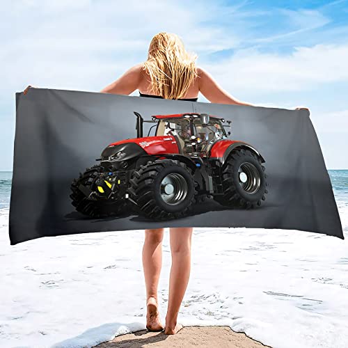 KINITA Traktor Strandtuch Groß 150x200, 3D Rot Badetuch Mikrofaser Handtücher, Strandhandtuch Schnell Trocknendes Sandfreies Badehandtuch, Saunatuch, Handtuch, Damen, Herren, Strandtücher von KINITA