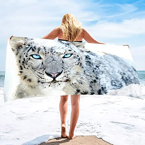 KINITA Weiss Tiger Strandtuch Groß 150x200, 3D Badetuch Mikrofaser Handtücher, Strandhandtuch Schnell Trocknendes Sandfreies Badehandtuch, Saunatuch, Handtuch, Damen, Herren, Strandtücher von KINITA