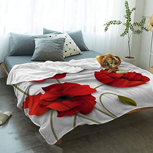 KINITA Rote Mohnblumen Kuscheldecke Flauschige, 3D Flanell Fleecedecke 80x150 Blumen Mikrofaser Wohndecke Weich Decke Sofaüberwurf Tagesdecke Couchdecke kinderdecke für Bett/Sofa von KINITA