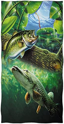 Strandtuch Groß 100x200 cm Barsch Angeln Badetuch Mikrofaser Handtücher 3D Strandhandtuch Schnell Trocknendes Sandfreies Badehandtuch, Saunatuch, Handtuch, Kinder, Damen, Herren, Strandtücher von KINITA