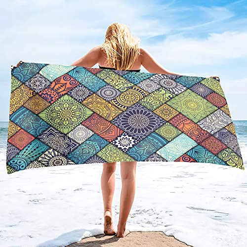 Strandtuch Groß 100x200 cm Böhmen Badetuch Mikrofaser Handtücher 3D Exotisch Strandhandtuch Schnell Trocknendes Sandfreies Badehandtuch, Saunatuch, Handtuch, Kinder, Damen, Herren, Strandtücher von KINITA