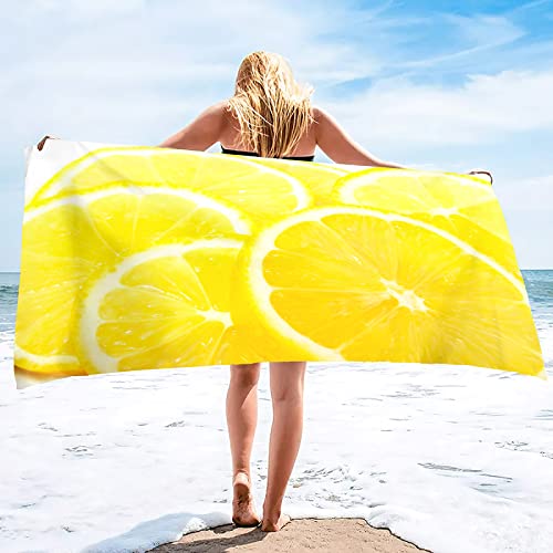 Strandtuch Groß 100x200 cm Zitrone Badetuch Mikrofaser Handtücher 3D Gelb Strandhandtuch Schnell Trocknendes Sandfreies Badehandtuch, Saunatuch, Handtuch, Kinder, Damen, Herren, Strandtücher von KINITA