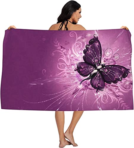 Strandtuch Groß Lila 80x160 cm, 3D Schmetterling Badetuch Mikrofaser Handtücher, Strandhandtuch Schnell Trocknendes Sandfreies Badehandtuch, Saunatuch, Handtuch, Kinder, Damen, Herren, Strandtücher von KINITA