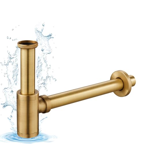 KINKIBOS Design Siphon Universal für Bad Waschbecken & Waschtisch, Reinigungsöffnung, Flaschensiphon in 1 1/4, Abfluss Ablaufgarnitur, Rohr Antik Messing Geruchsverschluss Sifon Abflussrohr von KINKIBOS