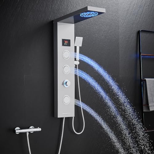 KINKIBOS Duschpaneel ohne Armatur, 5 Funktionen Duschpaneel mit LED Temperaturanzeige Regendusche, Nebeldusche, Massagedüsen, Handbrause und Wanneneinlauf, Duschsäule aus Edelstahl 304 KINKIBOS Duschpaneel ohne Armatur, 5 Funktionen Duschpaneel mit LED Temperaturanzeige Regendusche, Nebeldusche, Massagedüsen, Handbrause und Wanneneinlauf, Duschsäule aus Edelstahl 304 von KINKIBOS