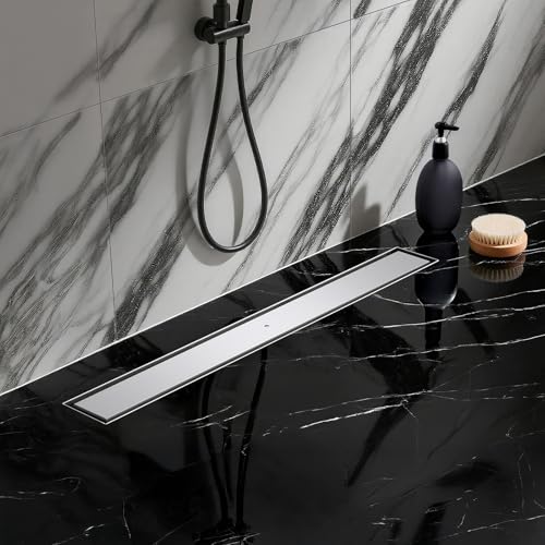 KINKIBOS Duschrinne Befliesbar 80cm Gebürstet, 360° Siphon mit Geruchsstop und Haarsieb, 304 Edelstahl Ablaufrinne Bodenablauf Duschablauf sehr flach DN50 DN40 von KINKIBOS