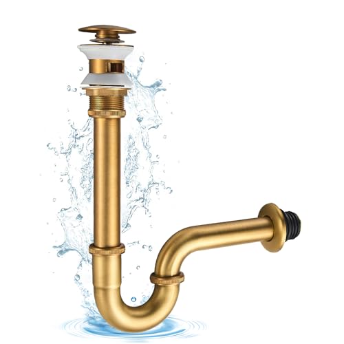 KINKIBOS Edelstahl 1 1/4" x 32 mm Siphon mit Pop Up Ventil Ablaufgarnitur für Waschbecken Mit Überlauf, Höhenverstellbar, Geruchsverschluss, Messing Antik Gebürstet Abflussrohr von KINKIBOS