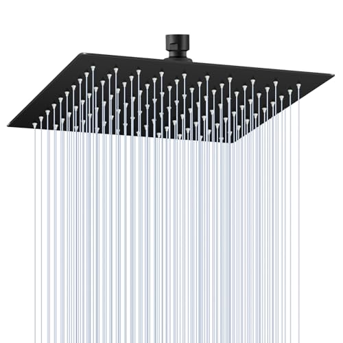 KINLIV 25CM Duschkopf Regendusche Schwarz Groß, 304 Edelstahl Quadrat Duschkopf Wassersparend, Mit 121 Anti Kalk Düsen, 360° Wasserfall 10 Zoll Decken Regenduschkopf von KINLIV