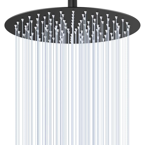 KINLIV 30CM Rund Matt Schwarz Regendusche Duschkopf, 12 Zoll Wasserfall Duschkopf Wassersparend, Ganzmetall-Edelstahl 304, Decken Regenduschköpfe mit 120 Anti-Verstopfungs-Silikondüsen von KINLIV