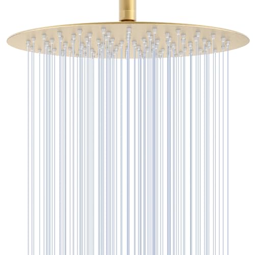 KINLIV 30CM Runder Regendusche Duschkopf Gold, 12 Zoll Wasserfall Duschkopf Wassersparend, Ganzmetall-Edelstahl 304, Decken Regenduschköpfe mit 120 Anti-Verstopfungs-Silikondüsen von KINLIV