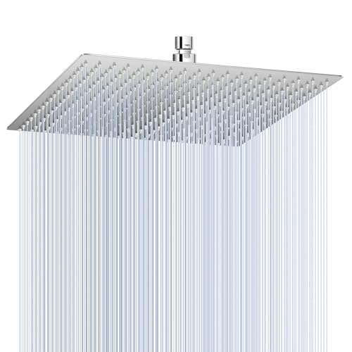 KINLIV 40CM Duschkopf Regendusche Groß Gebürstetes Nickel, 304 Edelstahl Wasserfall Duschkopf Wassersparend, Mit 324 Anti Kalk Düsen, 360° Verstellbarer 16 Zoll Regenduschkopf Eckig von KINLIV