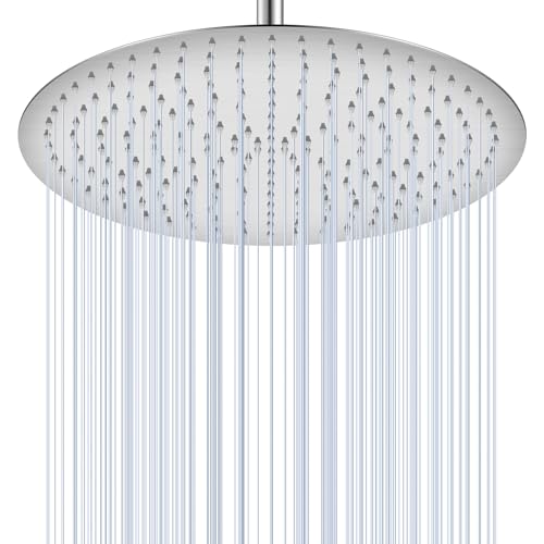 KINLIV 40CM Runder Regendusche Duschkopf Groß Gebürstetes Nickel, 16 Zoll Wasserfall Duschkopf Wassersparend, Ganzmetall-Edelstahl 304, Decken Regenduschköpfe mit 230 Anti-Verstopfungs-Silikondüsen von KINLIV