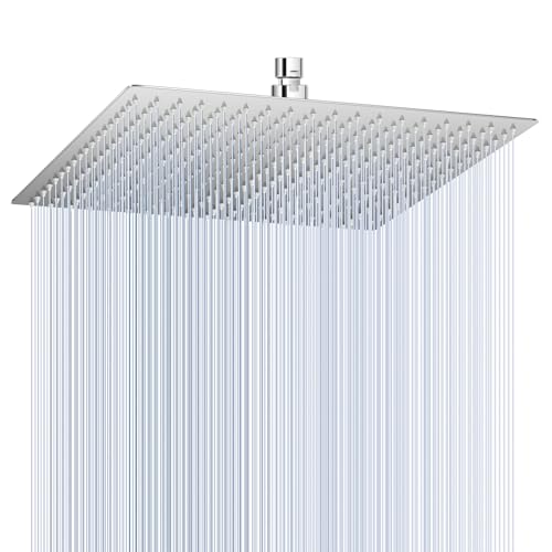 KINLIV 40CM Duschkopf Regendusche Groß Poliertes Chrom, 304 Edelstahl Wasserfall Duschkopf Wassersparend, Mit 324 Anti Kalk Düsen, 360° Verstellbarer 16 Zoll Regenduschkopf Eckig von KINLIV