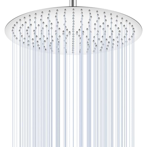 KINLIV 40CM Runder Chrom Regendusche Duschkopf Großer, 16 Zoll Wasserfall Duschkopf Wassersparend, Ganzmetall-Edelstahl 304, Decken Regenduschköpfe mit 230 Anti-Verstopfungs-Silikondüsen von KINLIV