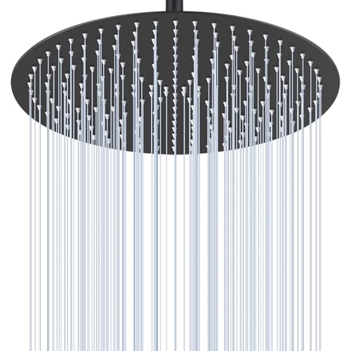 KINLIV 40CM Rund Regendusche Duschkopf Schwarz, 16 Zoll Wasserfall Duschkopf Wassersparend, Ganzmetall-Edelstahl 304, Decken Regenduschköpfe mit 230 Anti-Verstopfungs-Silikondüsen von KINLIV