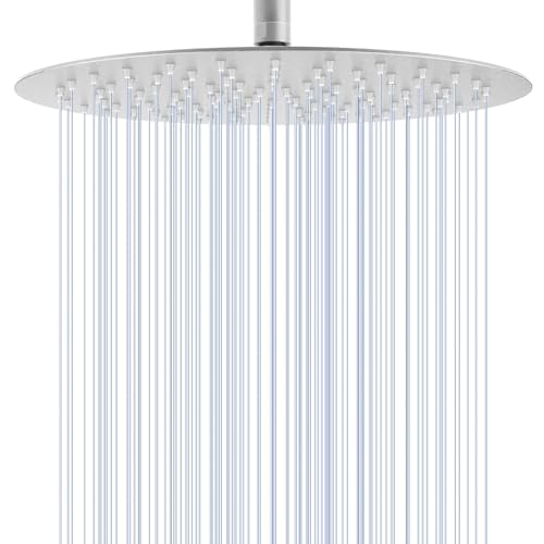 KINLIV 30CM Runder Regendusche Duschkopf Gebürstetes Nickel, 12 Zoll Wasserfall Duschkopf Wassersparend, Ganzmetall-Edelstahl 304, Decken Regenduschköpfe mit 120 Anti-Verstopfungs-Silikondüsen von KINLIV