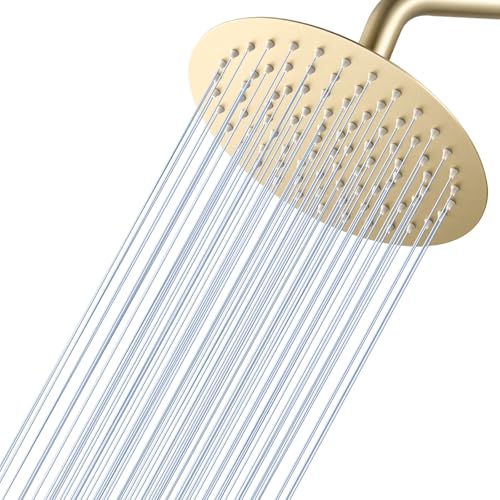KINLIV Runder Gold Regendusche Duschkopf 20CM, 8 Zoll Wasserfall Duschkopf Wassersparend, Ganzmetall-Edelstahl 304, Decken-Regenduschkopf mit 90 Anti-Verstopfungs-Silikondüsen von KINLIV