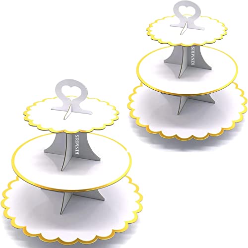 KINMRIS 2 Stück Folienkanten Cupcake-Ständer mit 3 Etagen, Kuchenständer, Karton, Geburtstagsparty-Zubehör, 3 Ebenen，Wiederverwertbar von KINMRIS