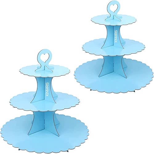 KINMRIS 2 Stück blau Tortenständer aus Karton, 3 Etagen Servierständer Muffinständer Cupcake Ständer für Geburtstag Party, Kaffeetafel, Hochzeit, Babypartys (F-blau) von KINMRIS
