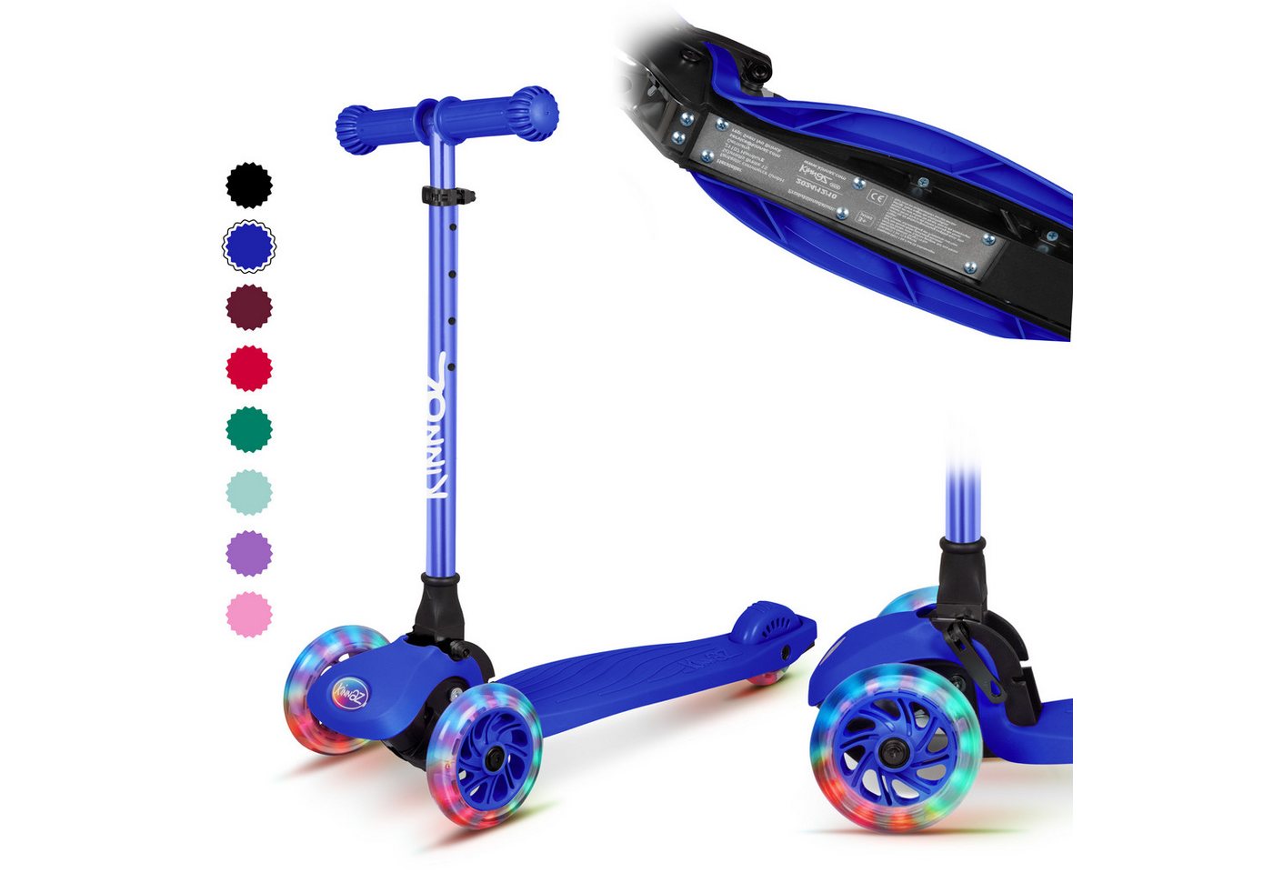 KINNAZ Dreiradscooter Kinderroller ab 3 Jahre, LED, faltbar, Premium, Roller Kinder 4 Jahre, (Kinderroller, kinnaz ONE), Händler aus Hamburg von KINNAZ